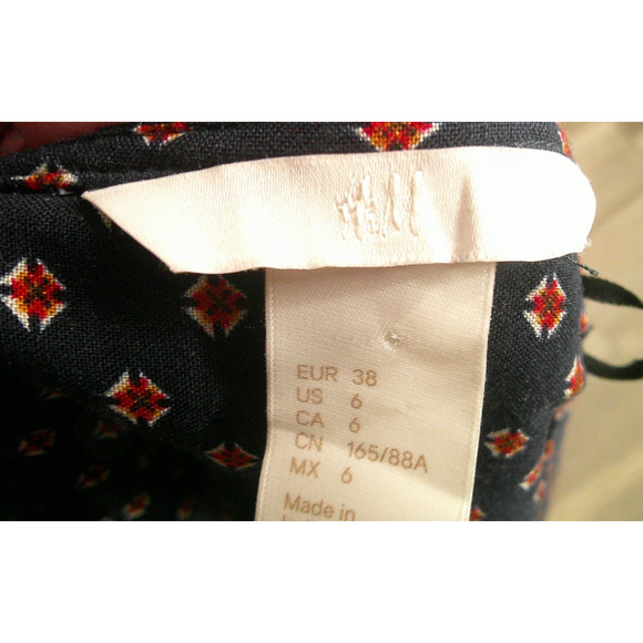 H&M Jual Tie Sleeve Midi Patterned Dress Women's 6 Round Neck Navy Red - Picture 6 of 8